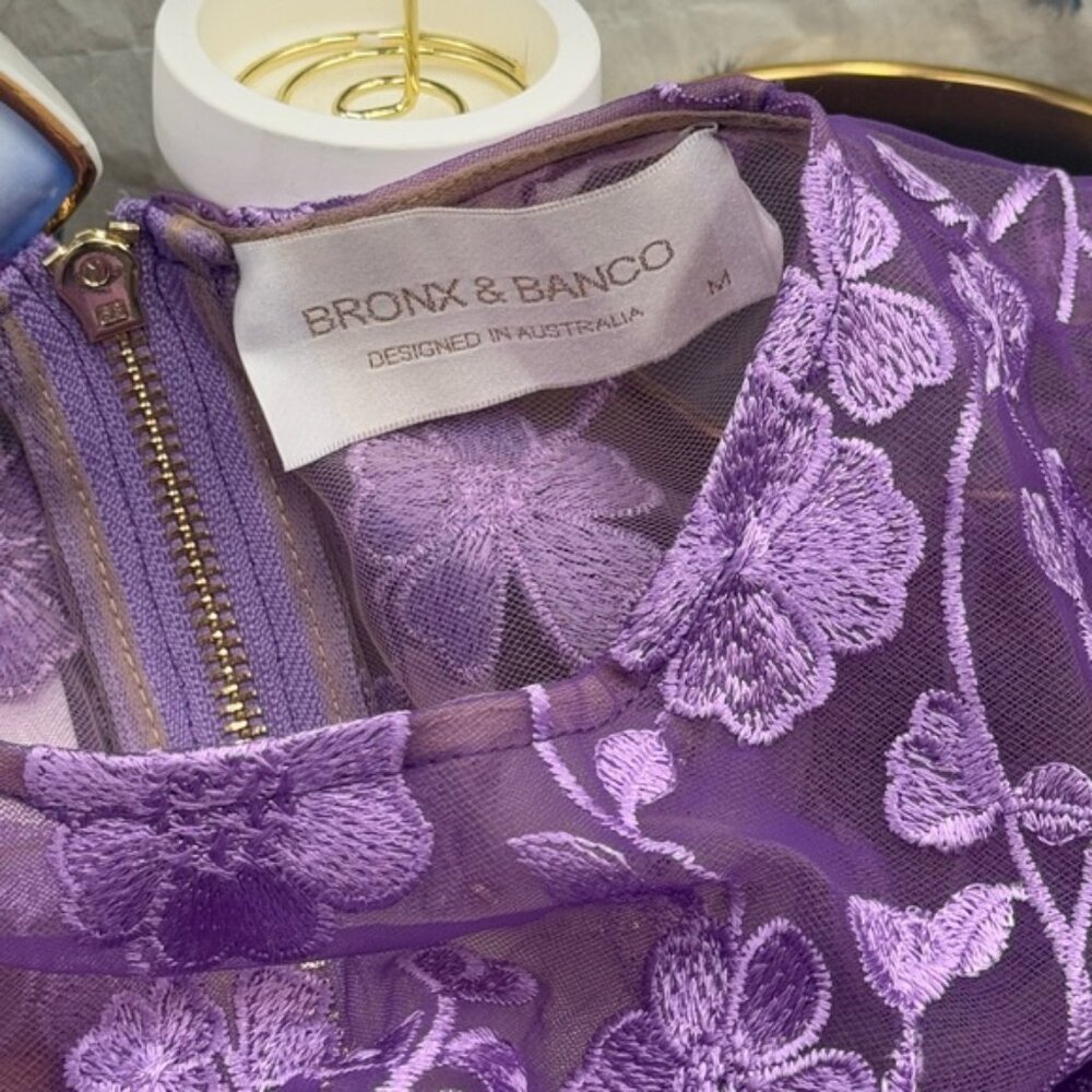 🆕 BRONX & BANCO 🧿 NWOT Bouquet Maraya Long Sleeve Mini Dress, Lilac Sz M US 6 - Picture 13 of 16